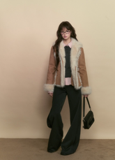 Vintage Khaki/Pink Suede Fur Jacket